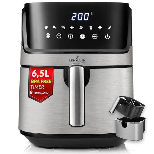 heißluftfritteuse lehmann xl 6,5l 8 programme digitales display antihaftbeschichtung