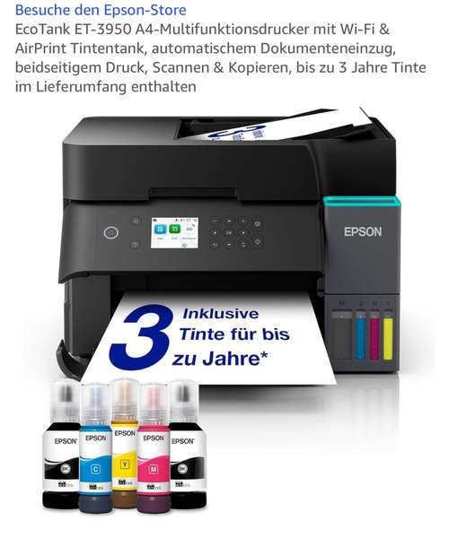 Epson EcoTank ET-3950 Drucker, Tinte, farbig, WLAN, Duplex, All-in-One