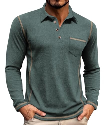 elainone herren poloshirt langarm atmungsaktiv golfshirt mit brusttasche armygrün L