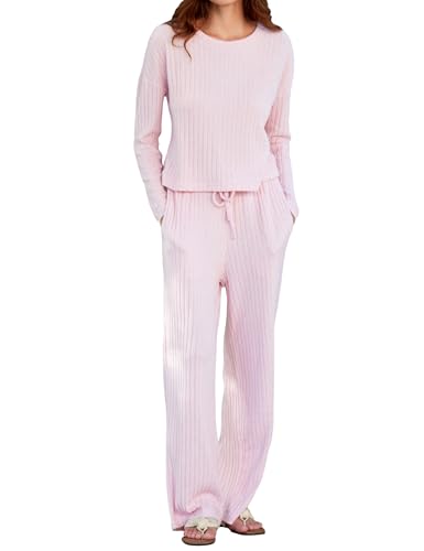 Schlafanzug Damen lang MARZXIN Pyjama Set mit Taschen Loungewear Rosa M