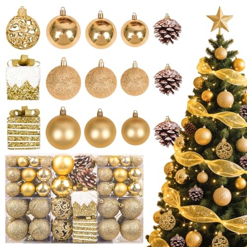 OIOYCLG weihnachtskugeln set 101 stück kunststoff gold matt glänzend glitzernd
