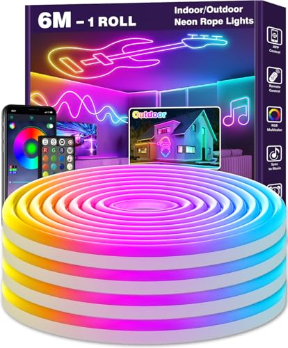 letianpai 6m neon led strip, flexible rgb lichter, app/fernbedienung, waterproof, musiksync