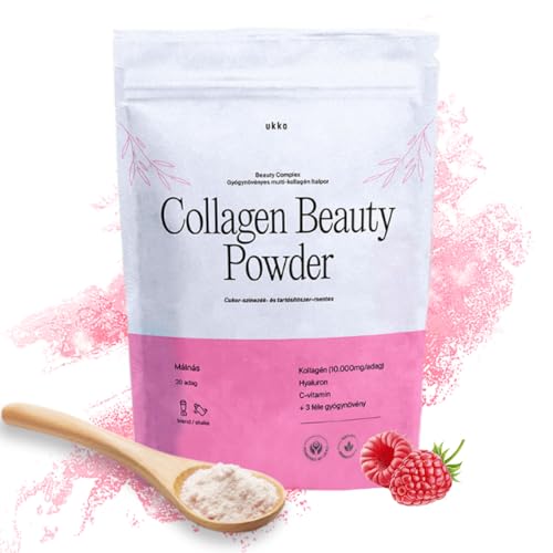 ukko kollagen pulver 10000 mg, typ 1 & 3, hyaluron, vitamin c, 300 g, himbeer