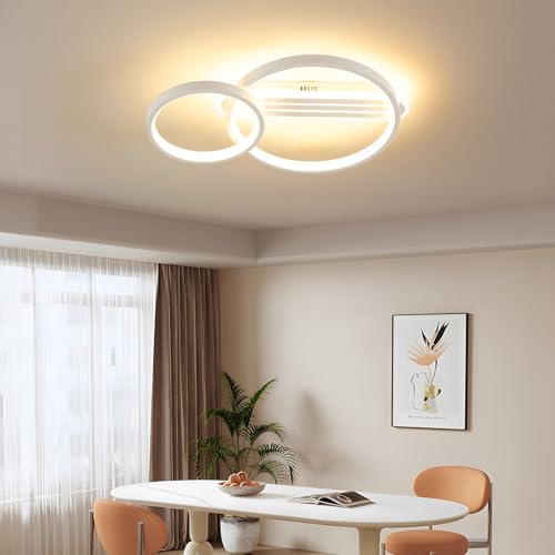 LED Deckenleuchte 50cm, 2-Ringe, dimmbar, schwenkbar, für Wohnzimmer, Schlafzimmer, Büro - Weiß