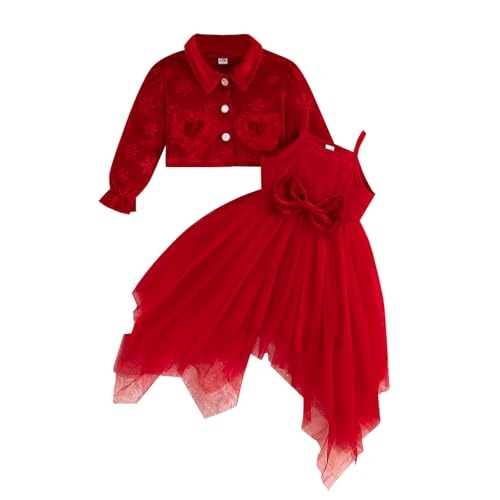Produktbild: Baby Mädchen Weihnachten Tutu Kleid Rot/Grün Langarm Samt Strickjacke Tüllkleid