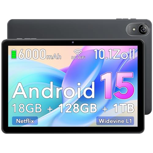 10,1 Zoll tablet android 15, 18GB RAM, 128GB ROM erweiterbar, 6000mAh, Dual Kamera grau