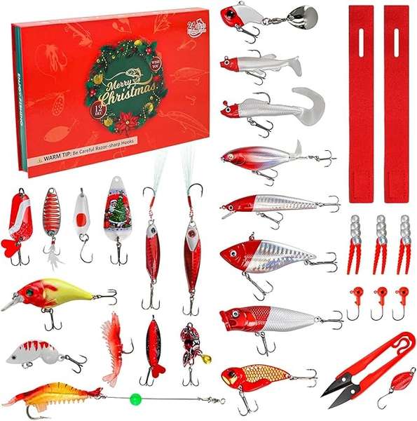 Produktbild: 24er Angelköder Set: Gummifische, Spinner, Hecht- und Forellenköder, Zubehör