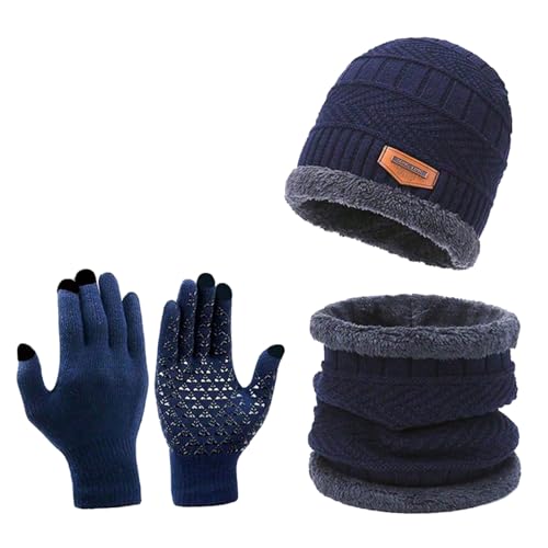 oyiwinmi mütze schal set damen, winter mütze mit schal und handschuhen, marineblau