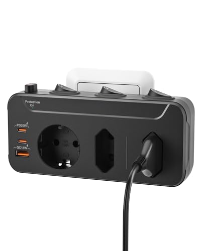 Produktbild: 3-fach mehrfachsteckdose mit schalter, steckdosenadapter mit usb pd20w, schwarz