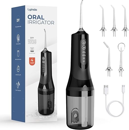 kabellose munddusche elektrisches wasserflosser 2025, 260ml tank, 5 jet-tips, 4 modi