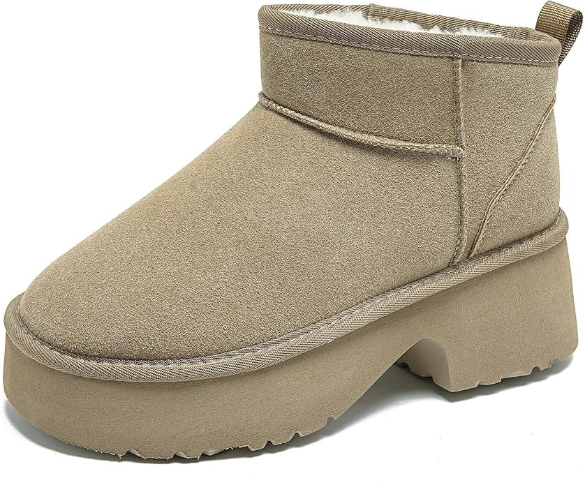 Damen Winterstiefel Warm Hellbraun Chunky Heels Schneestiefel Größe 40