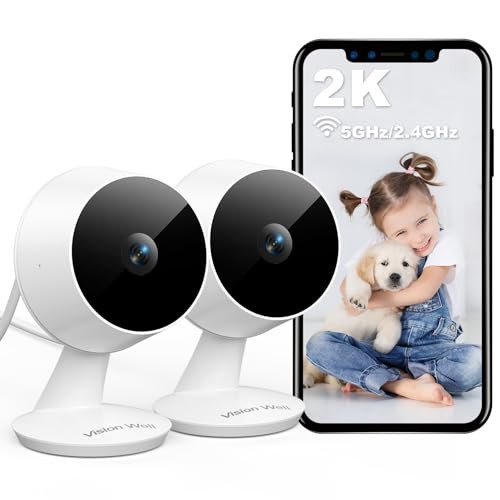 VISION WELL Mini 2K Überwachungskamera, Innen/Außen, Bewegungserkennung, Nachtsicht, 2er-Pack