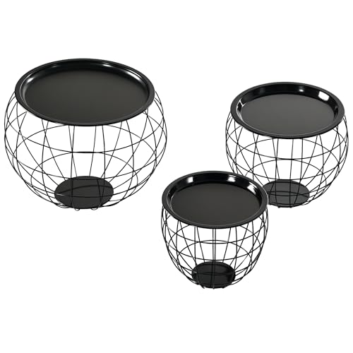 HOMCOM Couchtisch rund 3er Set, Kaffeetisch mit Stauraum, abnehmbare Tischplatte, schwarz