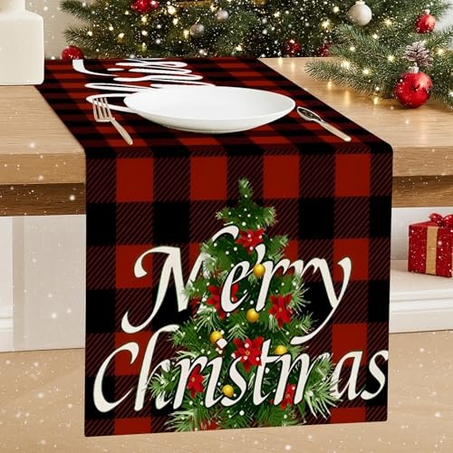 luzzxfa weihnachtstischläufer rot kariert 33x183 cm winter dekoration innen außen