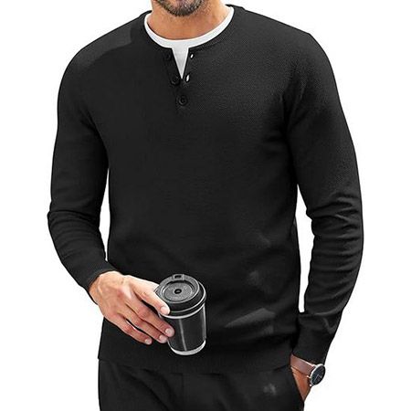 Coofandy Henley Strickpullover mit Knopfleiste für Herren, 8,99