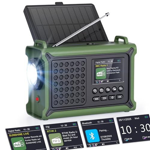 ROCAM DAB+ Radio Bluetooth, 12000mAh Kurbelradio, Solarpanel, 2,4" Display, IPX6