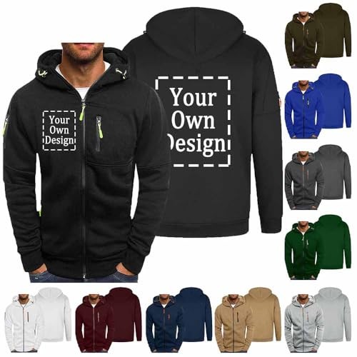 Personalisierte Sweatjacke Herren Hoodie Zipper Kapuzenpullover Schwarz XXL