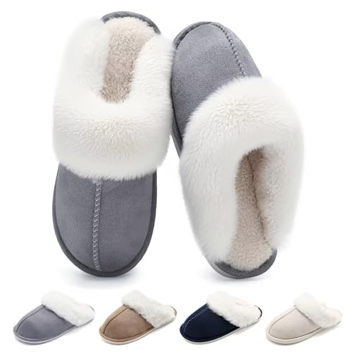 schuvox hausschuhe unisex grau warm rutschfest mit memory foam für drinnen und draußen 38-39EU