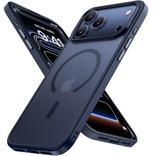 miracase hülle für iphone 17 pro max, magsafe, panzerglas, militärschutz, stoßfest, matt tief blau