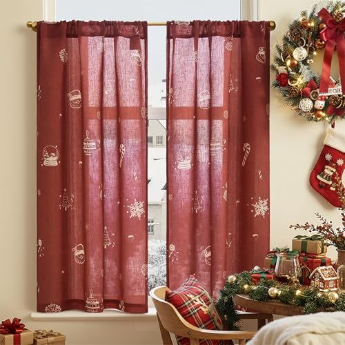 topick bistrogardine weihnachtsgardinen 2er set rot 115x65 cm scheibengardinen küche