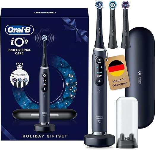 oral-b iO series 9 elektrische zahnbürste, 3 aufsteckbürsten, 7 pflegemodi, schwarz