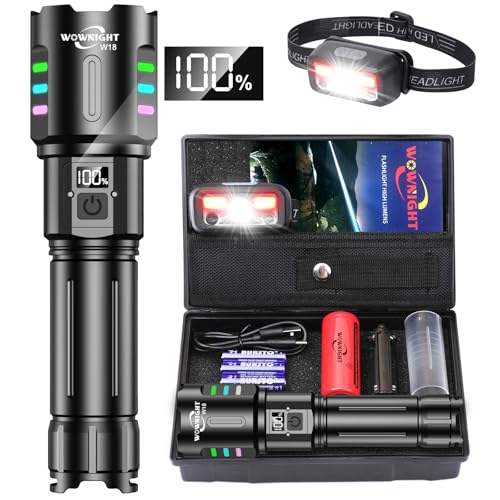 WOWNIGHT led taschenlampe aufladbar 1000000 lumen, taktisch mit holster, 5 modi, camping