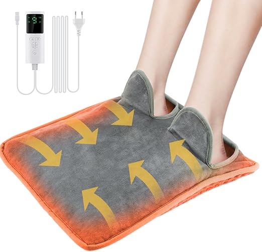 Elektrischer Fußwärmer mit 9 Temperaturstufen, 4 Timer, Waschbar, Wiederaufladbar