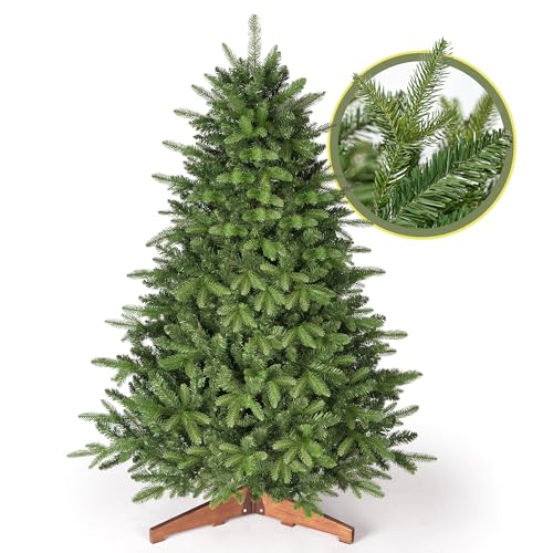 OasisCraft künstlicher Weihnachtsbaum 150 cm, Tannenbaum mit Holzständer, 662 Spitzen