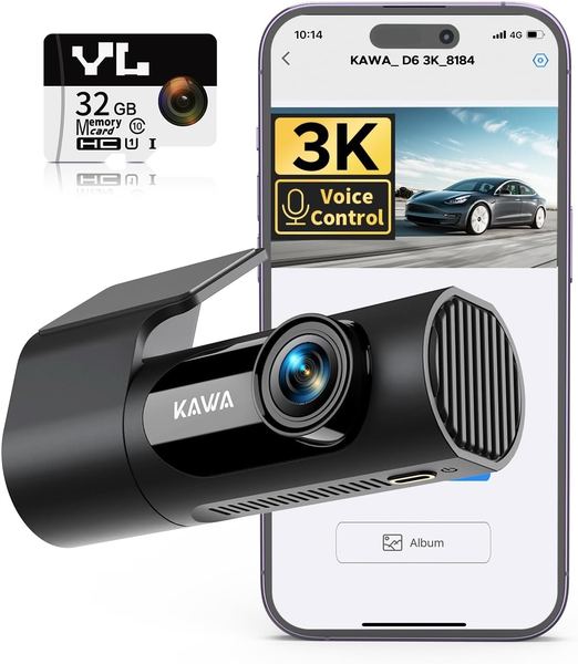 KAWA 3K Dashcam Front mit 360 Rotation, WLAN und Sprachsteuerung für Auto