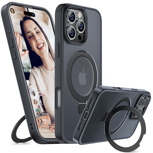 miracase hülle für iPhone 16 Pro Max mit ständer, stoßfest, schwarz, kompatibel mit magsafe