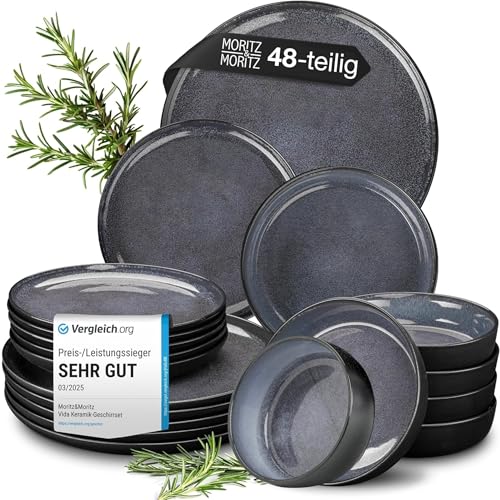 moritz & moritz geschirrset 12 personen blau 48-tlg. porzellan mikrowellenfest