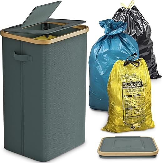 DOKRVLOQ Gelber Sack Ständer grau, 70L-120L Müllsackhalter mit Deckel