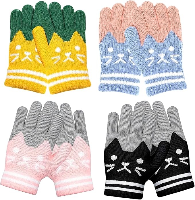 Solivive 4 Paare Warme Strickhandschuhe für Kinder, Atmungsaktiv, Elastisch