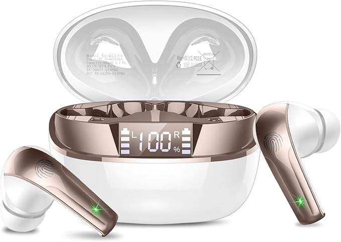 Produktbild: Bluetooth 5.4 Kopfhörer Kabellos HiFi Stereo mit ENC, 47Std Akkulaufzeit, IP7 Weißgold