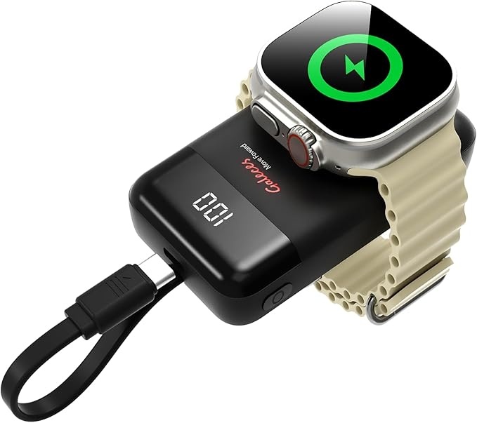Produktbild: Galeces 3000 mAh Kabelloses Ladegerät für Apple Watch, 2-in-1 Magnetisches Kabel, Black