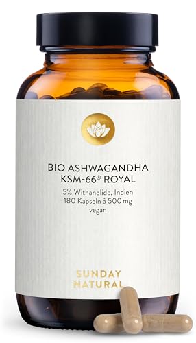 ashwagandha kapseln bio 1000mg mit 50mg withanoliden, sunday natural 180 kapseln