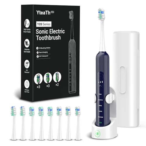 Produktbild: Elektrische Schallzahnbürste 5 Putzmodi 3 Intensitätsstufen inkl. 8 Ersatzköpfe Blau