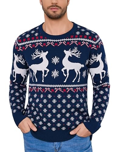 litherday herren weihnachtspullover langarm strickpullover rundhals für party Weihnachten