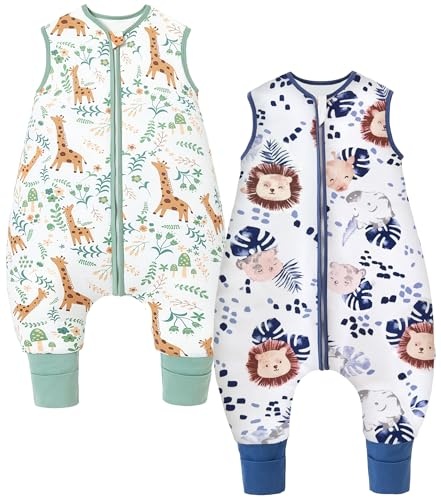 Produktbild: Chilsuessy Baby Schlafsack 2er Pack 2.5 Tog mit Füßen, 100cm, Löwen + Tiere