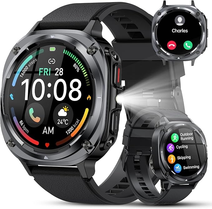 timu smartwatch herren 1.45" amoled fitnessuhr mit anrufen 115+ sportmodi ip68 wasserdicht