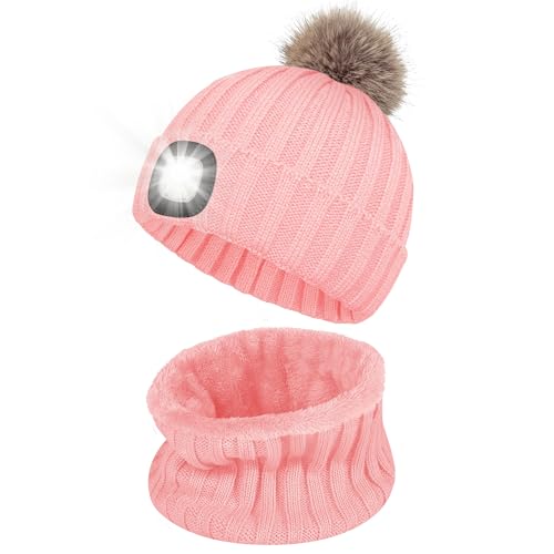 Produktbild: shedoo led mütze mit licht, usb wiederaufladbare beanie für damen und mädchen - rosa