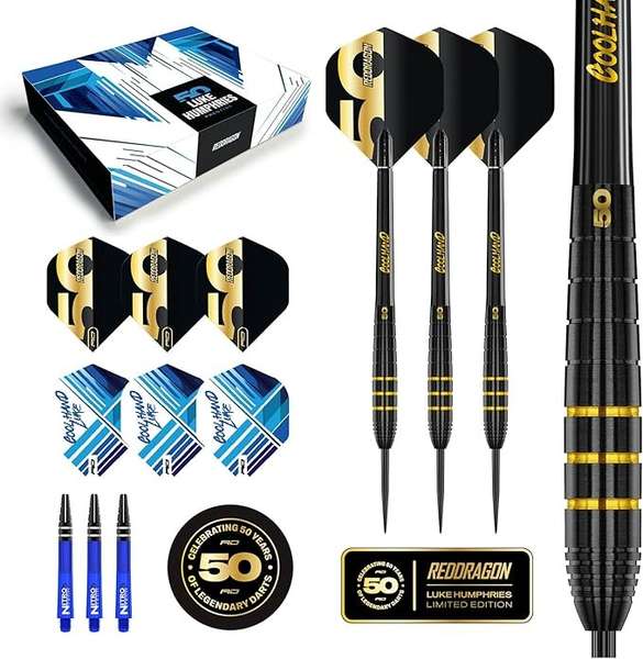 Luke Humphries 50th Anniversary Darts Set 90% Tungsten 22g mit Display-Box