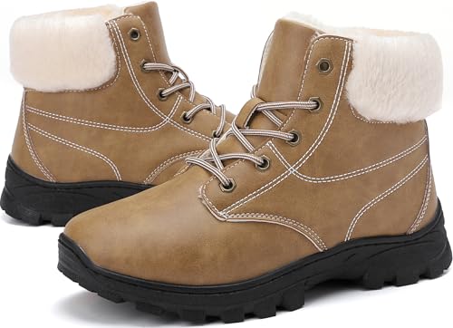 Winterschuhe Herren Damen Warm Gefüttert Rutschfest Outdoor Schneestiefel Khaki 38 EU