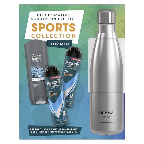 Rexona Sports Collection Geschenkset: 2x150ml Deo, 250ml Pflegedusche, 750ml Trinkflasche