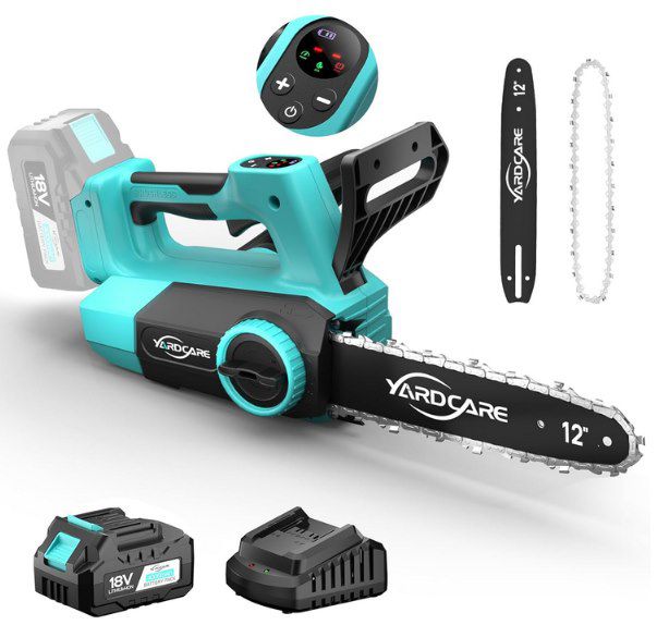 Produktbild: yardcare akku-kettensäge 30,48cm mit 4ah akku und led-display 69,99