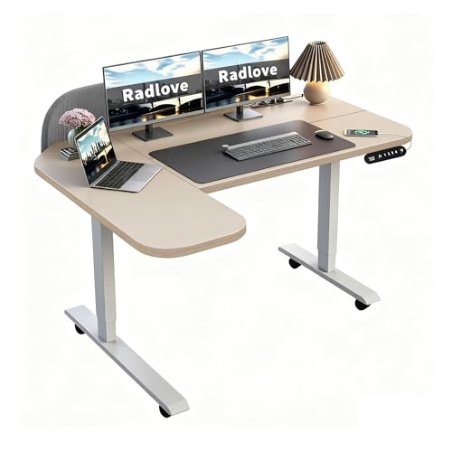 Höhenverstellbarer Schreibtisch L-Form 150x68 cm mit Trennwand, USB-C, Khaki