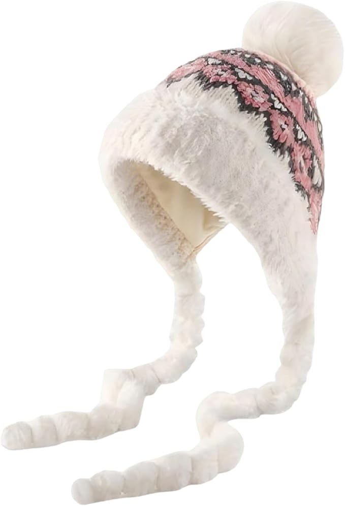 Wintermütze Frauen, Pom Pom Beanie Hut, fleece, warm, für kaltes Wetter, Weiß