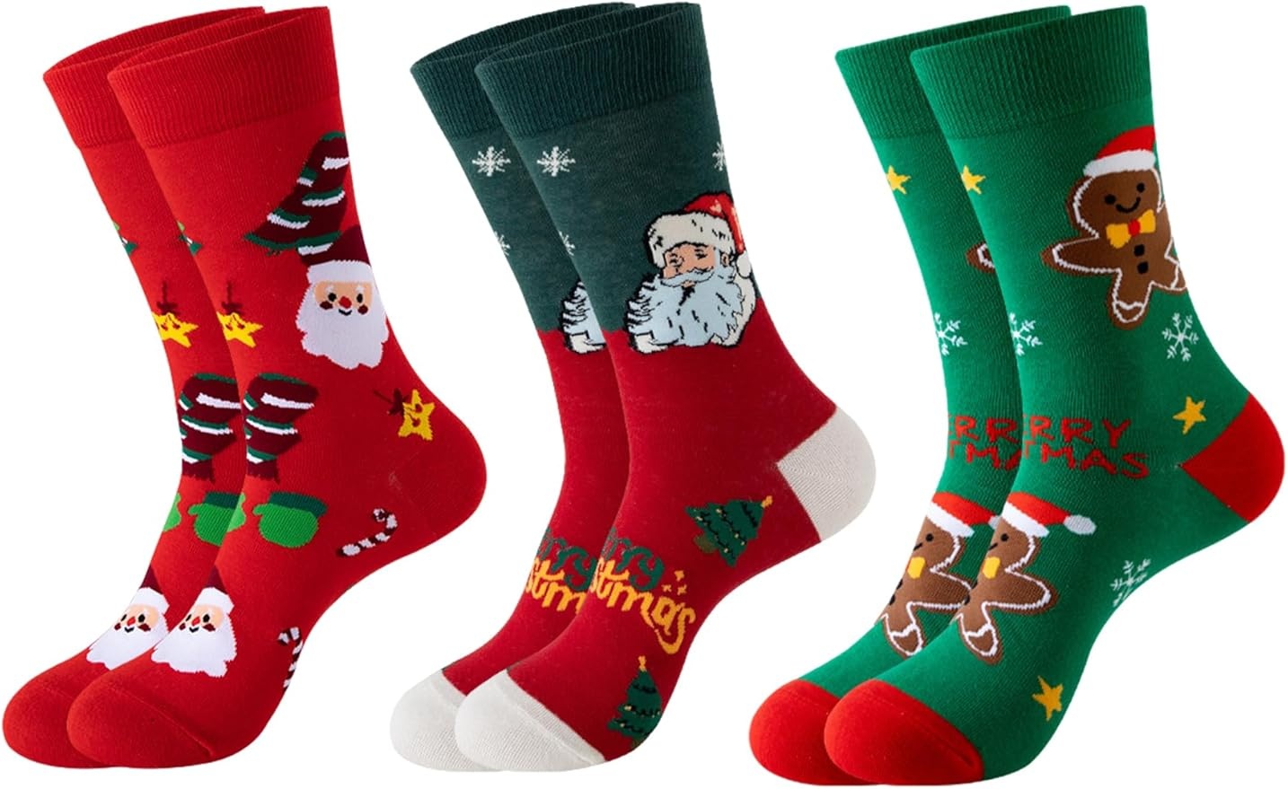 Bresdk Weihnachtssocken damen lustige elch happy socks 3 paare baumwolle rot grün