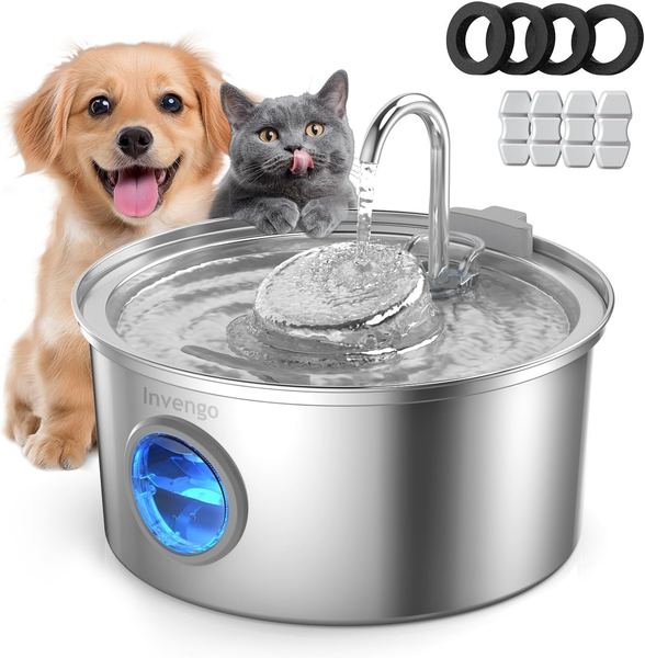 Katzenbrunnen Edelstahl 3.2L, ultra-leise, Wasserstandsanzeige, 5-Fach Filtersystem