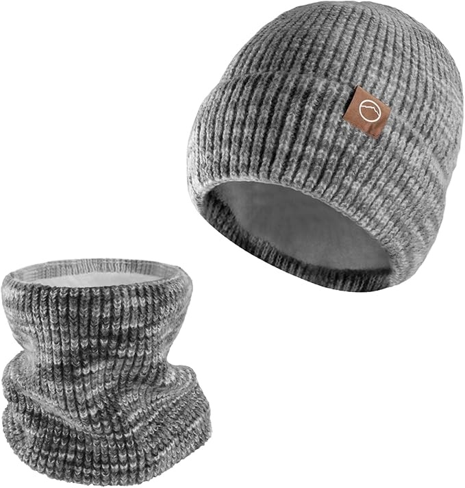 Zidoley Wintermütze Set Damen Herren Beanie mit Schal, Strickmütze Beige